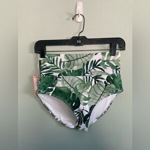 NWT Maven Thread Green Leaf Tropics Print High-Waisted Bikini Bottom Size XS